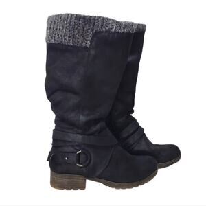 Celia | Radical Sweater Cuff Calf Height Moto Distressed Boots